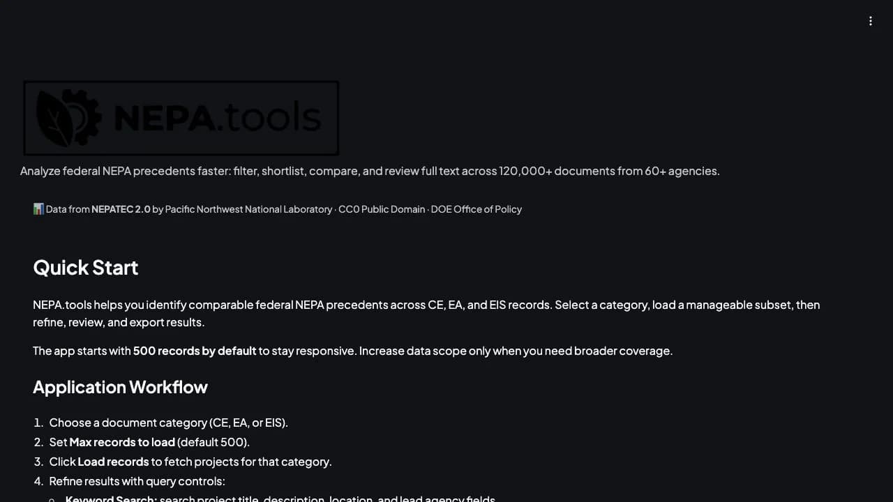 NEPA.Tools interface